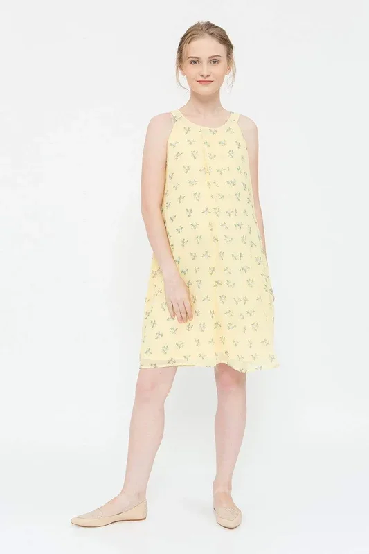 Halter Yvonne Nursing Dress Yellow Floral