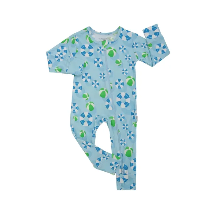 Hamptons Pool Party Green Zippered Romper
