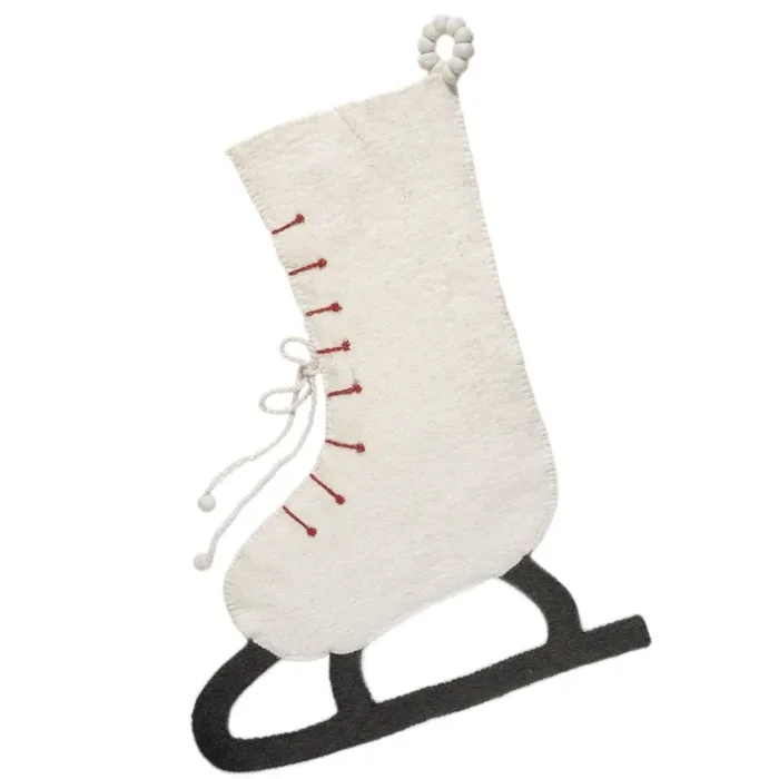 Hand Felted Wool Christmas Stocking – Cream Skate