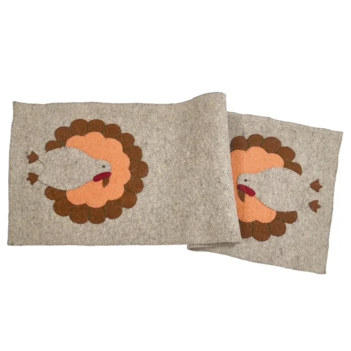 Hand Felted Wool Thanksgiving Turkey Table Runner – 16×44 “
