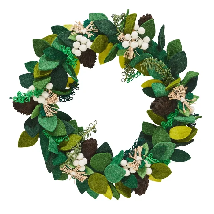 Hand Felted Wool Wreath With Cream Berries – 20 “