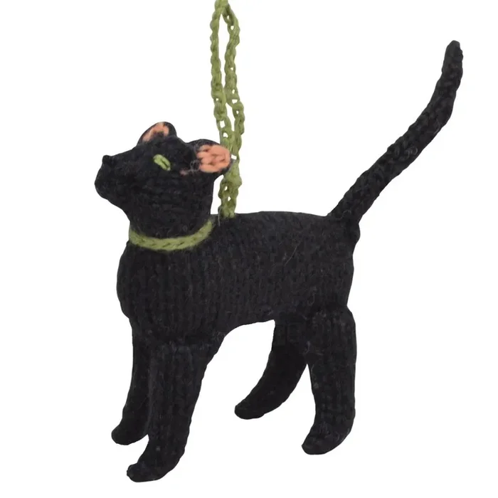 Hand Knit Alpaca Wool Christmas Ornament – Black Cat
