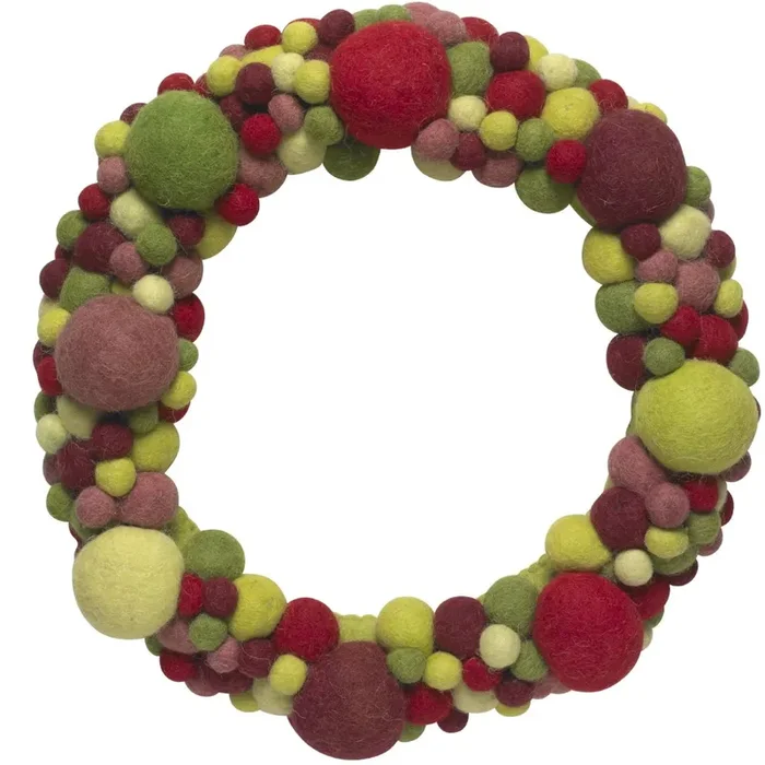 Handmade Hand Felted Wool Wreath – Multicolor Ball – 14 “