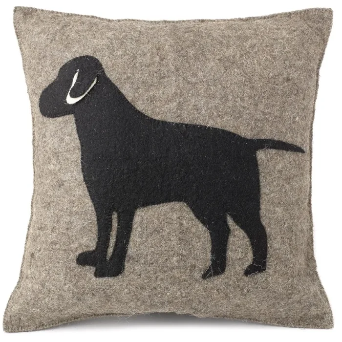Handmade Pillow Hand Felted Wool – Black Lab Gray – 20 “