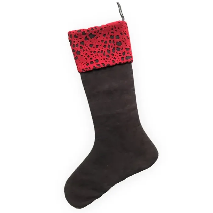 Handmade Precision-cut Cuff Christmas Stocking – Red Brown