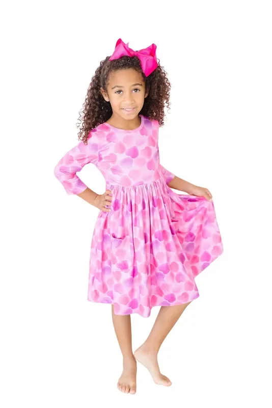 Happy Heart Day 3/4 Sleeve Pocket Twirl Dress