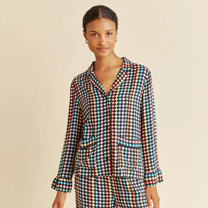 Harlequin Button Through Top
