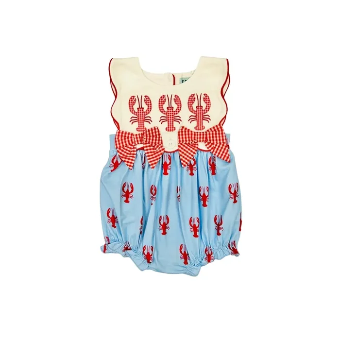 Hazel Blue Crawfish Print/Applique Bubble with Bows