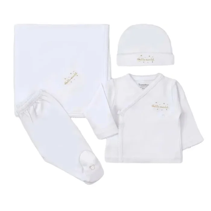 Hello World Pima 4-piece Set, White