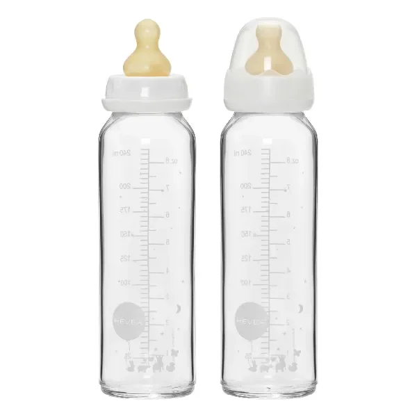Hevea Standard Neck Glass Baby Bottles- 240ML/ 8oz, Two-Pack