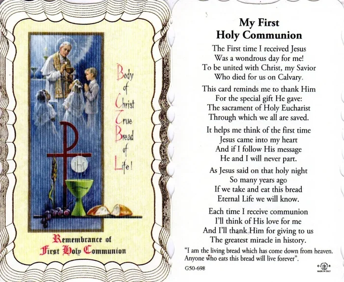 Holy Card – Holy Communion Traditional Priest Boy and Girl