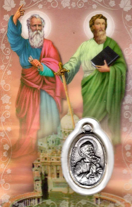 Holy Card – Laminated with High Quality Medal St Peter and St Paul