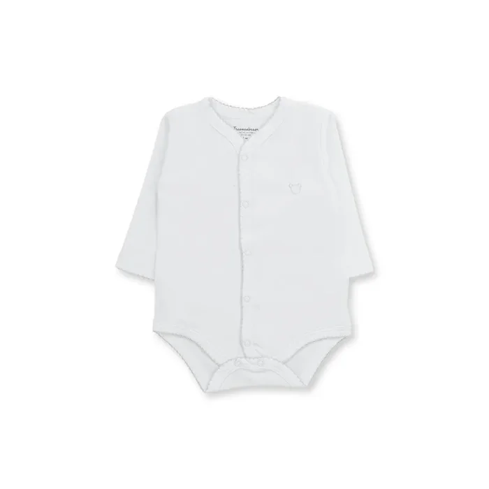 Honey Logo Long Sleeve Bodysuit, White & Grey
