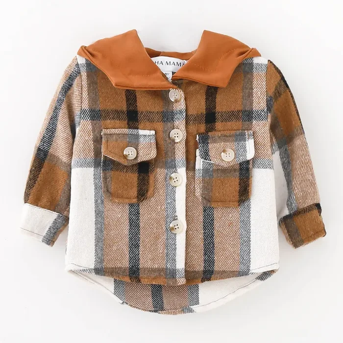 Hooded Brown & Gray Flannel Jacket – Infant