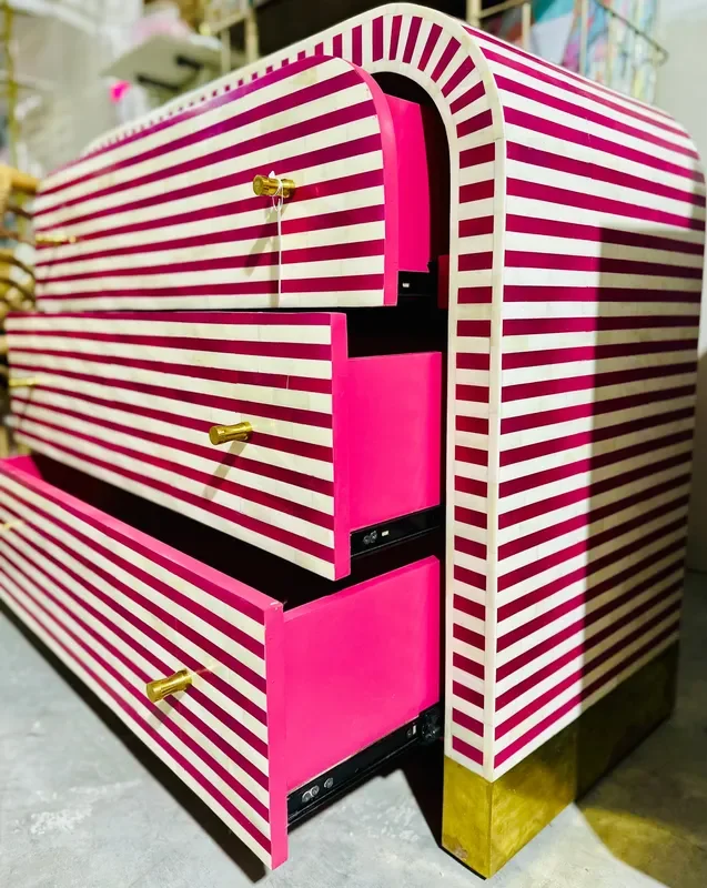 Hot Pink/white Bone Inlay 3-drawer Dresser
