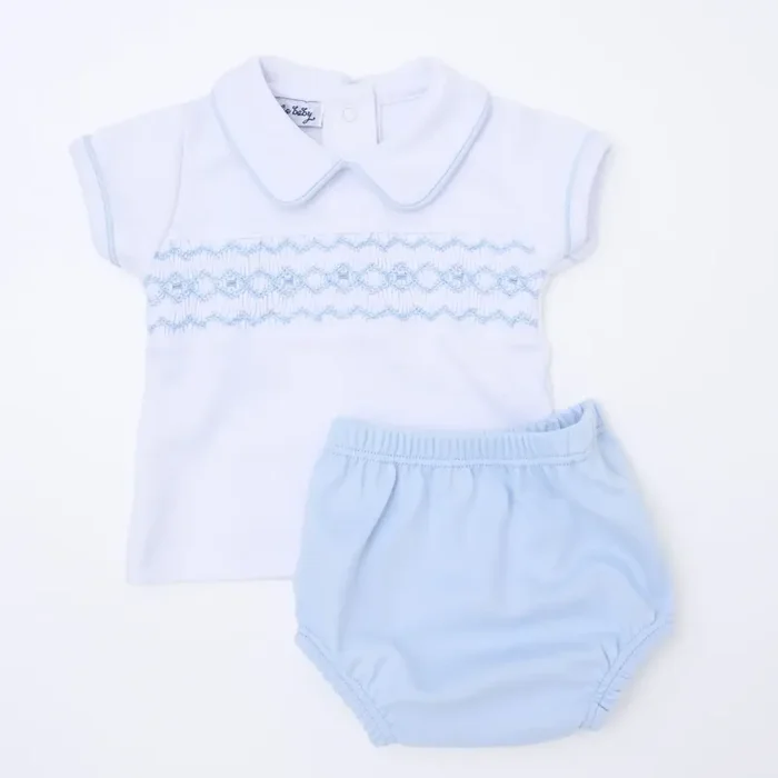 Hudson Light Blue Smocked Diaper Cover Set