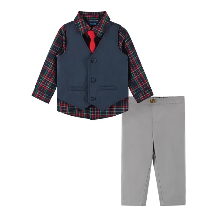 Infant Vest Set | Navy Plaid
