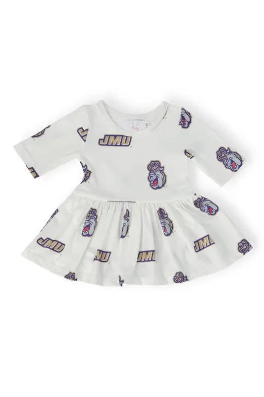 Jmu White Duke Dog 3/4 Sleeve Twirl Bodysuit