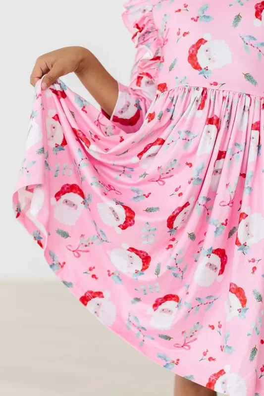 Jolly Old Saint Nick 3/4 Sleeve Ruffle Twirl Dress