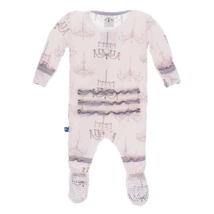 Kickee Pants Rufle Footie w/Zipper in Macaroon Chandelier