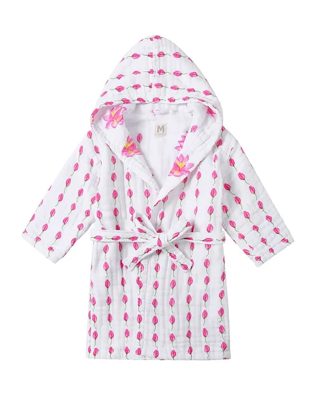 Kids Hooded Muslin Robe – Enchanted Garden (Lotus)