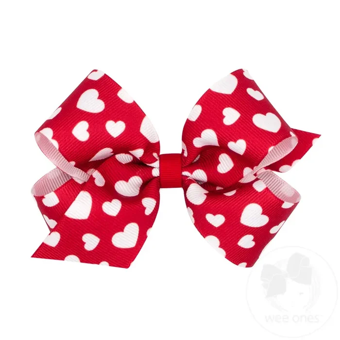 King Valentine Heart Print Grosgrain Hair Bow