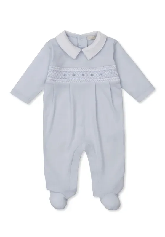 Kissy Kissy Light Blue Smocked Collar Footie