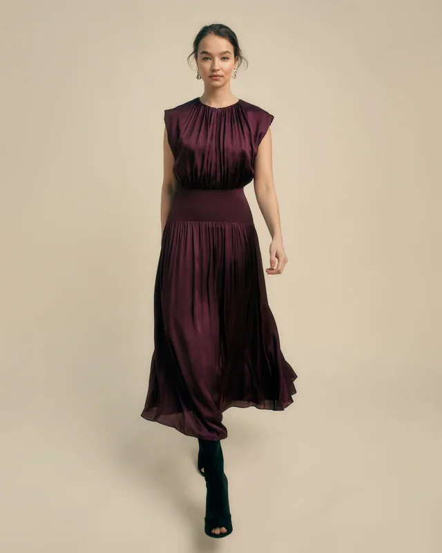 Knit And Woven Mix Midi Dress