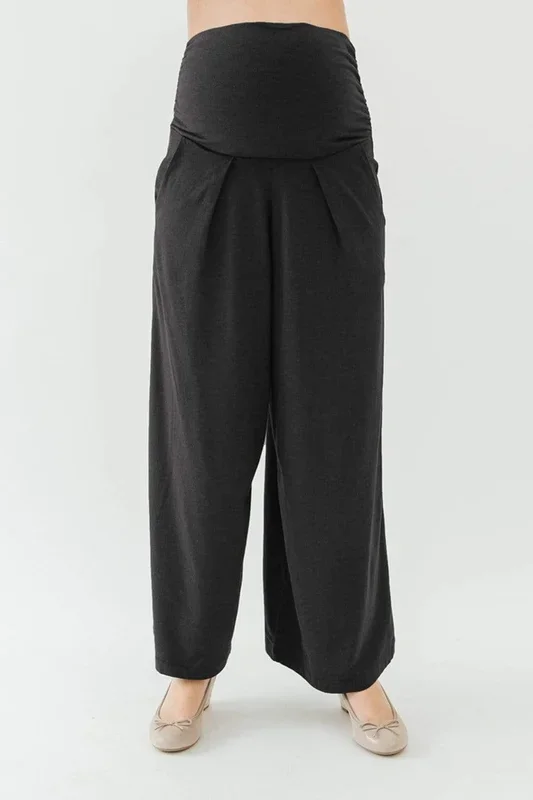 Knitted Wide Legs Pleated Gabe Maternity Pants Black