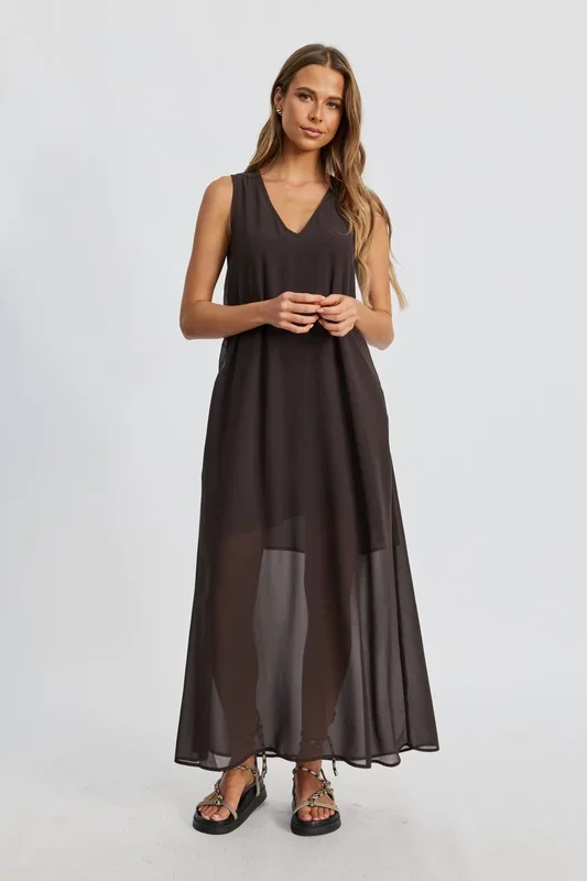 Kyro Chiffon Midi Dress – Espresso