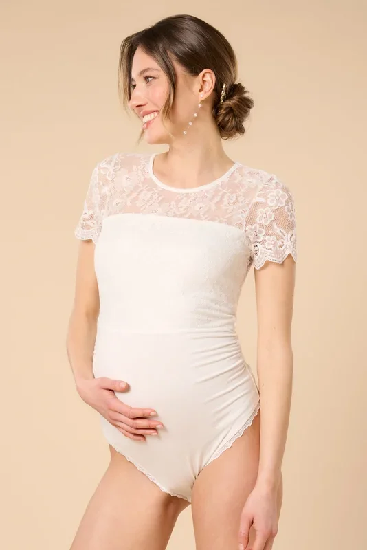 Lace maternity bodysuit with an elegant back design