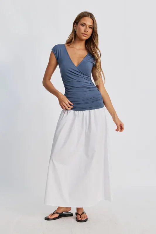 Lainey Crossover Ruched Top – Indigo