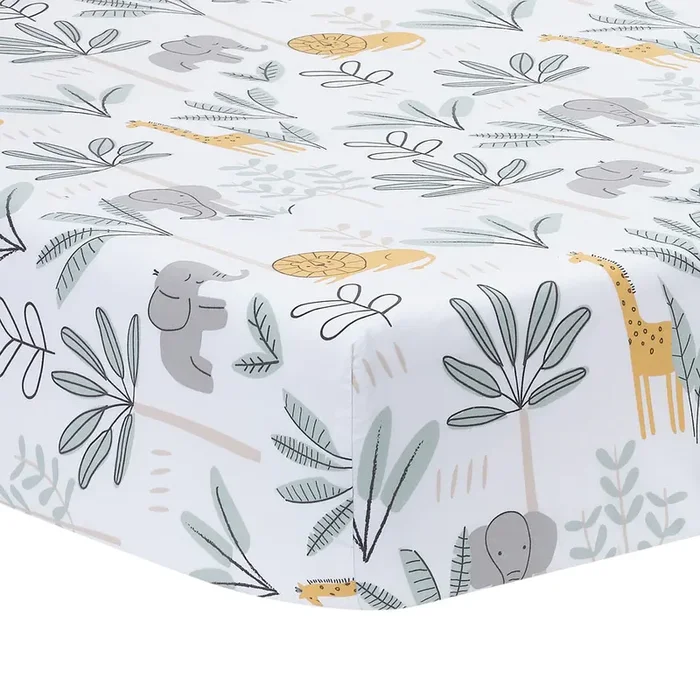 Lambs & Ivy Jungle Adventure 100% Cotton Baby/Toddler Fitted Crib Sheet – White