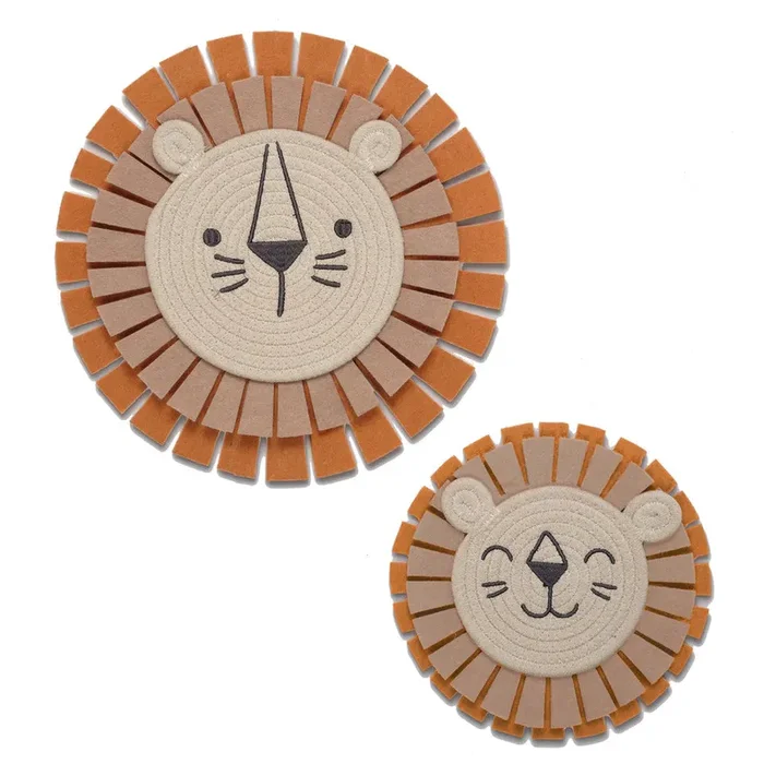 Lambs & Ivy Jungle Adventure 2-Piece Yarn/Felt Lion Wall Decor – 9 & 12.5 Inch