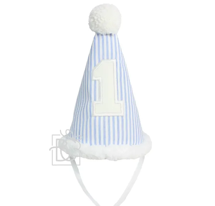 Light Blue Seersucker 1st Birthday Hat