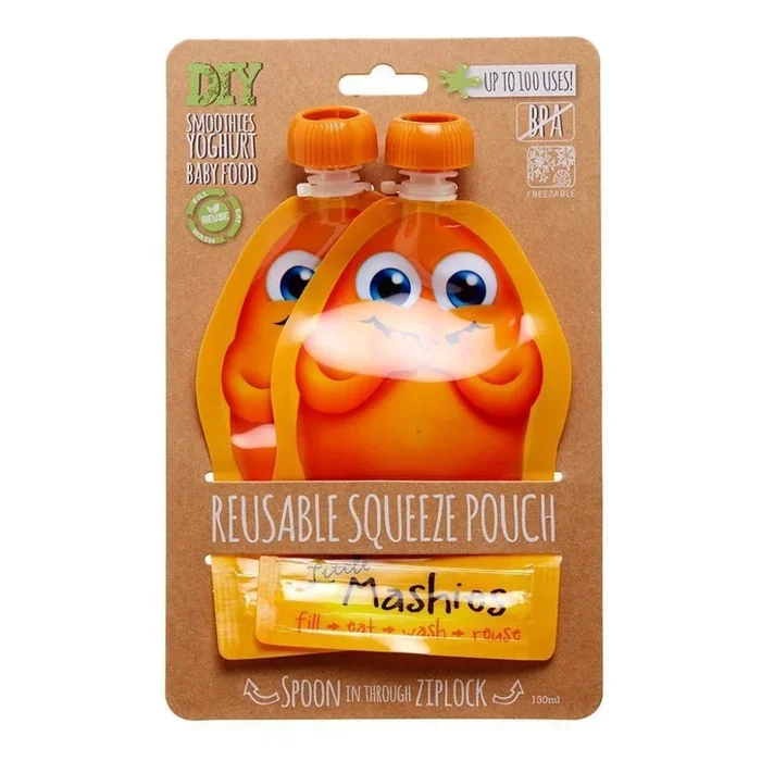 Little Mashies Reusable Squeeze Food Pouch – Orange (2 Pack)
