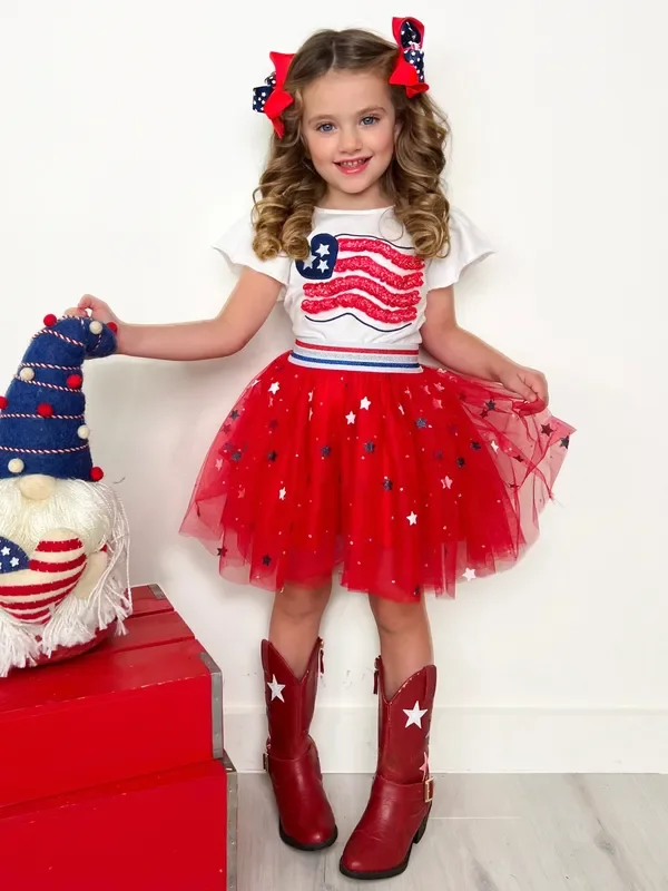 Little Miss Americana Flag Top and Tutu Skirt Set