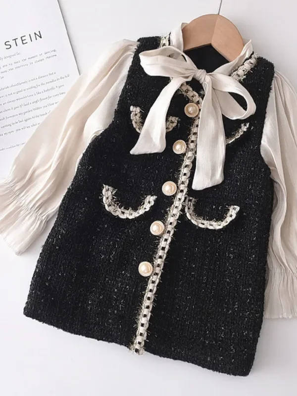 Little Miss Sophisticated Pearl-Embellished Tweed Dress