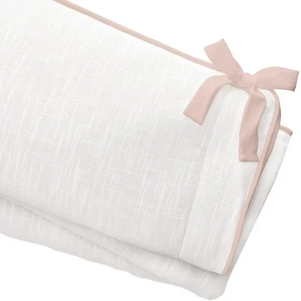 Liz and Roo White Woven Crib Rail Cover with Peach Trim