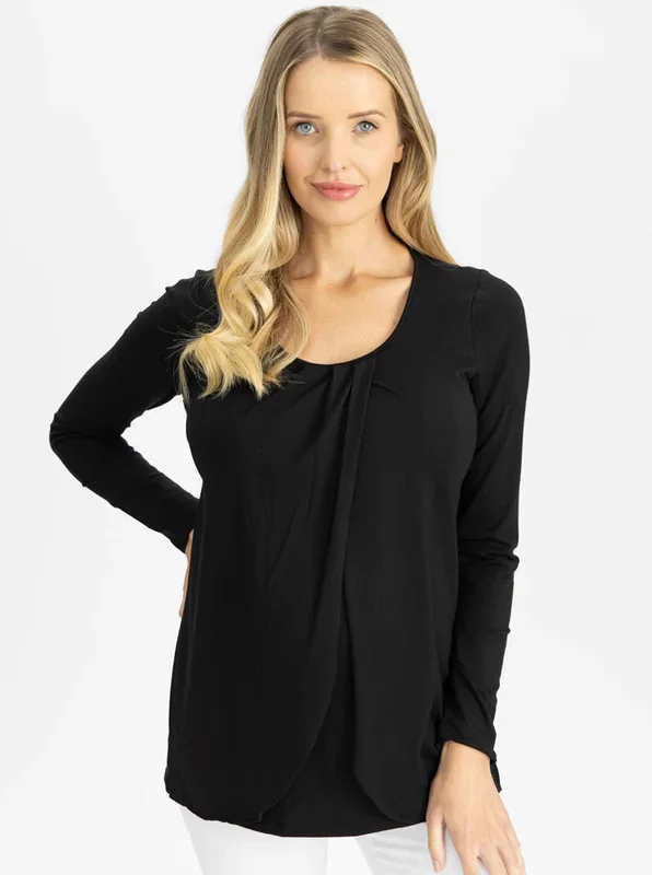 Long Sleeve Maternity and Nursing Top in Black