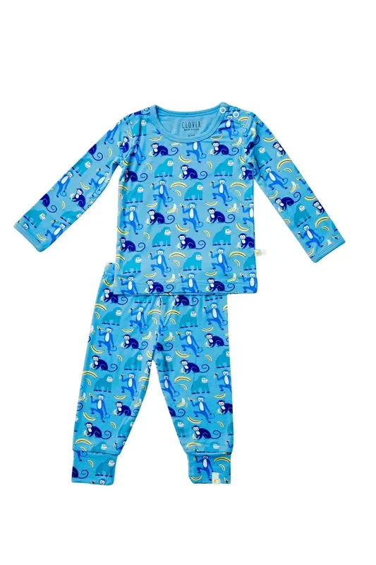 Long Sleeve Pajama Set – Monkeying Around Blue
