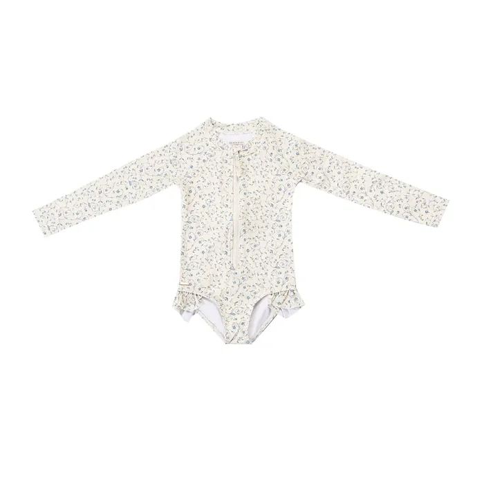 Long Sleeve Rashguard Ruffle Swimsuit | Upf + Recycled – Scandi Floral