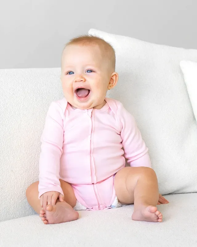 Long Sleeve Zipper Bodysuit In Blush