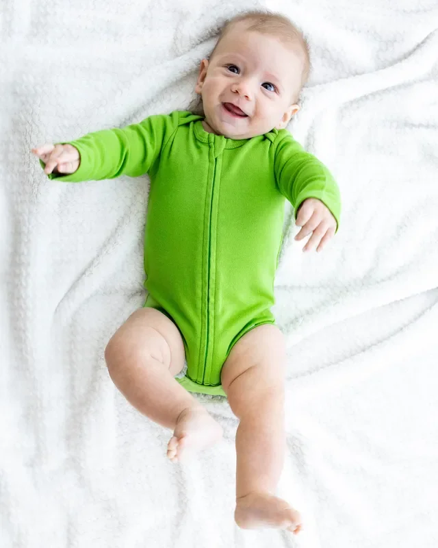 Long Sleeve Zipper Bodysuit In Forest, 3-6m