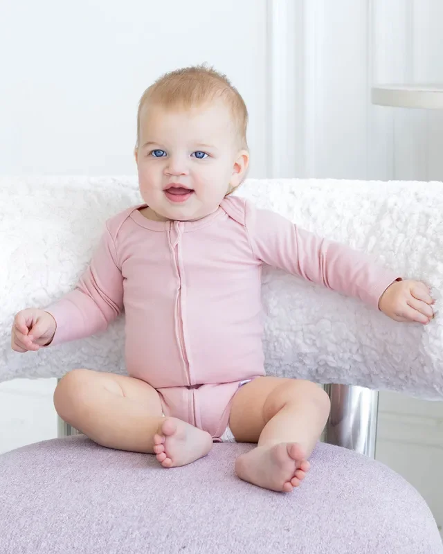 Long Sleeve Zipper Bodysuit In Peach