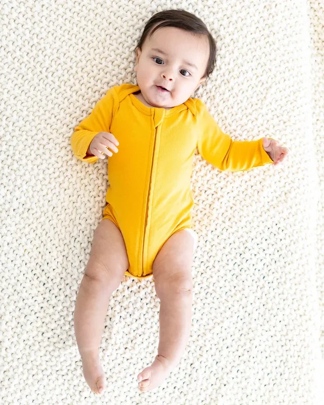 Long Sleeve Zipper Bodysuit In Sunburst, 3-6m