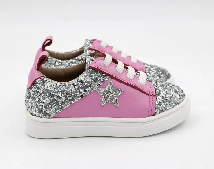 Low Top Sneakers – Bubble Gum Pink / Silver Glitter Star
