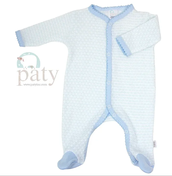 LS Footie | Pinstripe with Pima Trim | Blue
