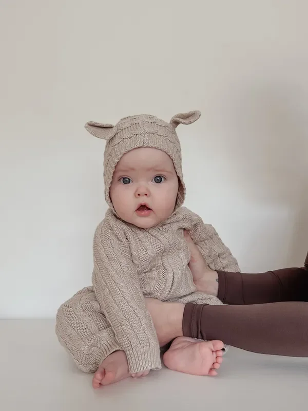 Luna + Luca Baby Bear Jumpsuit – Heather Beige