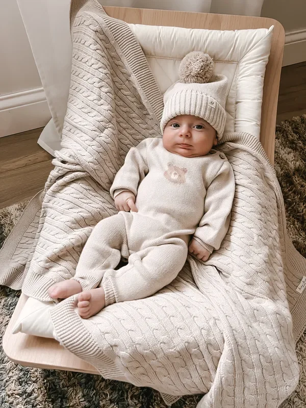 Luna + Luca Cable Knit Baby Blanket – Beige